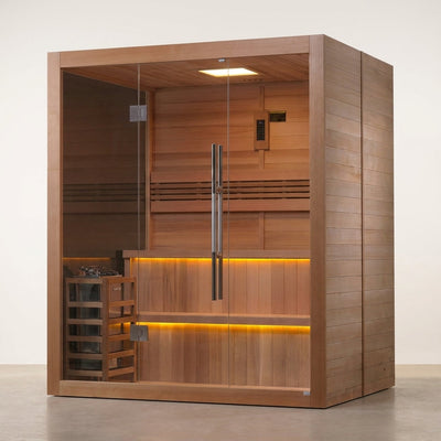 Traditional Home Sauna Built for Daily Wellness, 6-Person Capacity, 8kW Harvia Heater, Two-Tier Seating