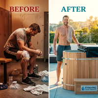 DCT Oval Barrel Tub Cold Plunge (50-P) Pacific Cedar - 3/4 IN-OUT without Motor — Before & After