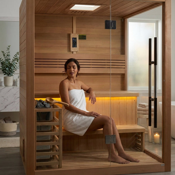 Traditional Hanko 2 Person Sauna Built for Daily Wellness, Red Cedar Construction, Galaxy Lighting, Bluetooth Audio